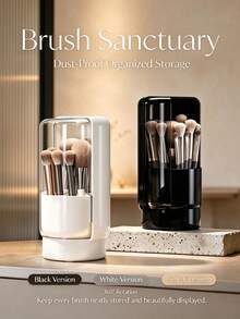 Rotating Dustproof Makeup Brush Holder With Transparent Lid, Plastic Multi-Slot Cosmetic Storage Organizer, Desktop Vanity Countertop Container, For Makeup Brushes, Lipsticks, Eyebrow Pencils, Bathroom Dressing Table Decor, Gift For Makeup Lovers - Multicolor - View 7