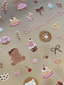 Cartoon Dessert Bear Nail Stickers, 3D Embossed Cake, Donut, Bow Cute Style Nail Decals - Multicolor - View 3