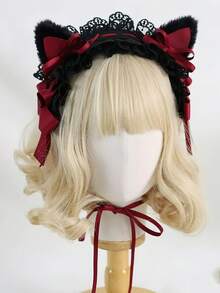 1件裝時尚蕾絲貓耳髮箍 優雅蝴蝶結蘿莉塔風格 女款時尚 Cosplay 髮飾 - 彩色 - 查看 2