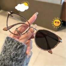 Y2K Cold Tea Color Cat Eye Women's Glasses Transparent Eyewear Accessories - Mocha Brown (gray Flakes) - View 7