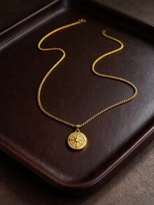 1件金色不鏽鋼18K鍍金指南針吊墜項鍊，極簡百搭設計，適合男士日常佩戴、疊戴與搭配 - 金色 - 查看 2