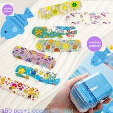 1 Box 100/50/30/10pcs Cartoon Cute Ocean Pattern Bandages, Breathable PE Material, 10+ Random Styles, Soft Self-Adhesive, Suitable For Daily Foot Care And Friction Prevention, Ideal First Aid Kit Spare Bandages - LUNARION - View 11