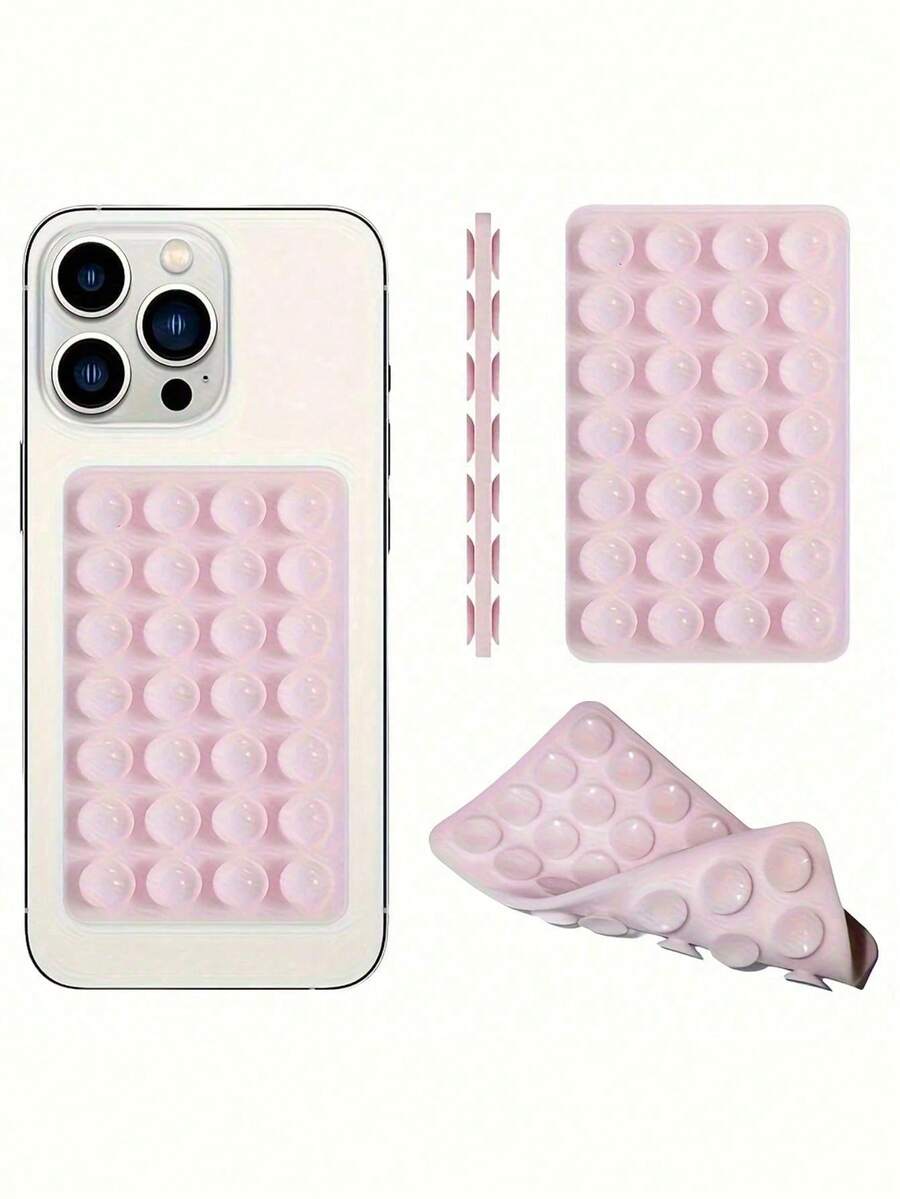 1pc Rectangular Phone Case Back Cover, Silicone Suction Cup, 24 Holes, Strong Suction, Wall Mountable, Available In Pink, Blue, White, Black, Room Decor, Makeup Bag, Vanity, Travel, Storage Container - Multicolor - View 1