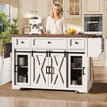Kitchen Island Trolley With Extendable Worktop, 91cm Working Height, White/Black, Load Capacity Up To 75kg - White + MDF - View 6