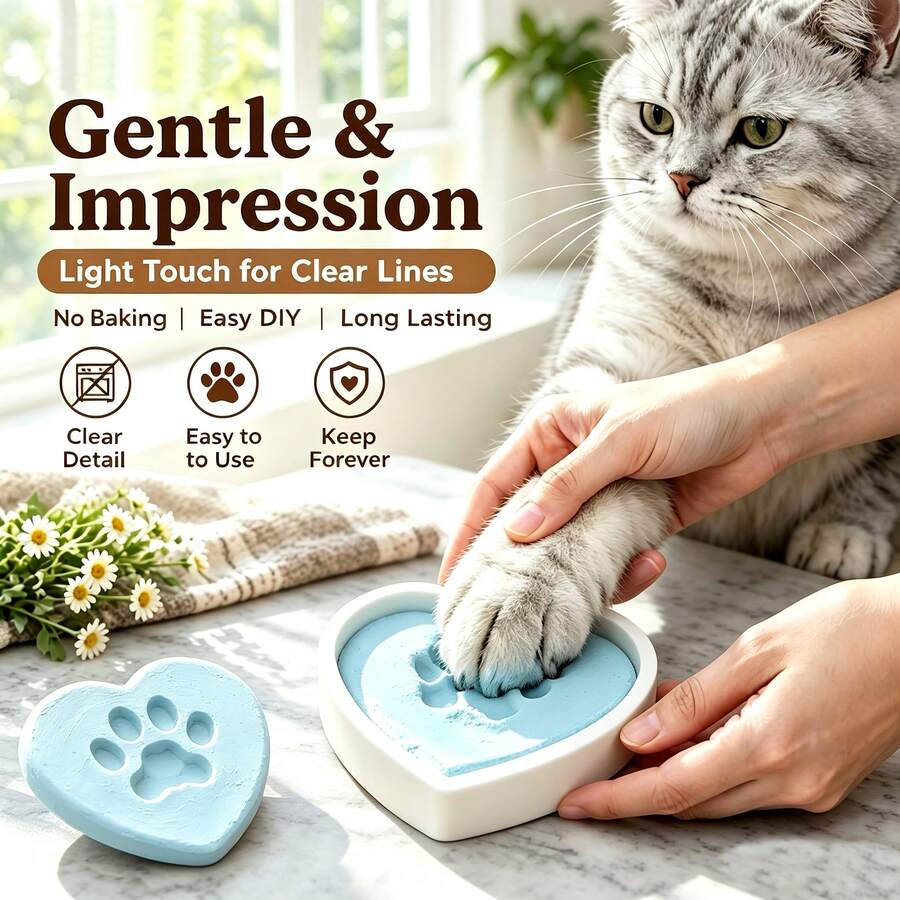 Cat & Dog Paw Print Memorial Set, 3 Packs Ink With Heart-Shaped Mold, 3 Colors Available, Pet DIY Memorial Gift - Multicolor - View 1