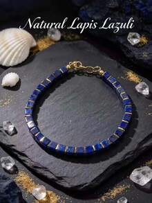 1 Natural Lapis Lazuli Blue Square Bracelet, Bohemian Style. Suitable For Daily Wear, Symbolizing Good Luck, It Is An Excellent Gift For Her. - Blue - View 5