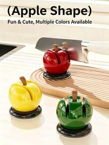 Apple-Shaped Suction Cup Knife Sharpener, Mini Dual-Slot Manual Sharpener For Kitchen Knives And Scissors, Compact Fast Home Use - A - View 3