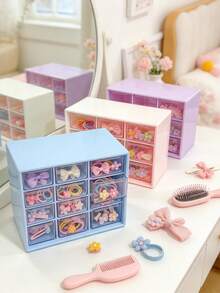 1pc 9-Grid Plastic Desktop Storage Box, Drawer-Style Desktop Organizer, Hair Accessory Storage Box, Room Decor, Girls/Baby Girls Supplies Storage - Multicolor - View 6
