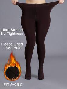 1 Pair Ladies' Thick-Fabric Warm Leggings Suitable For Autumn And Winter. Large Size. Ribbed Pantyhose. Fashionable And Simple, Perfect For Layering. - Brown - View 6