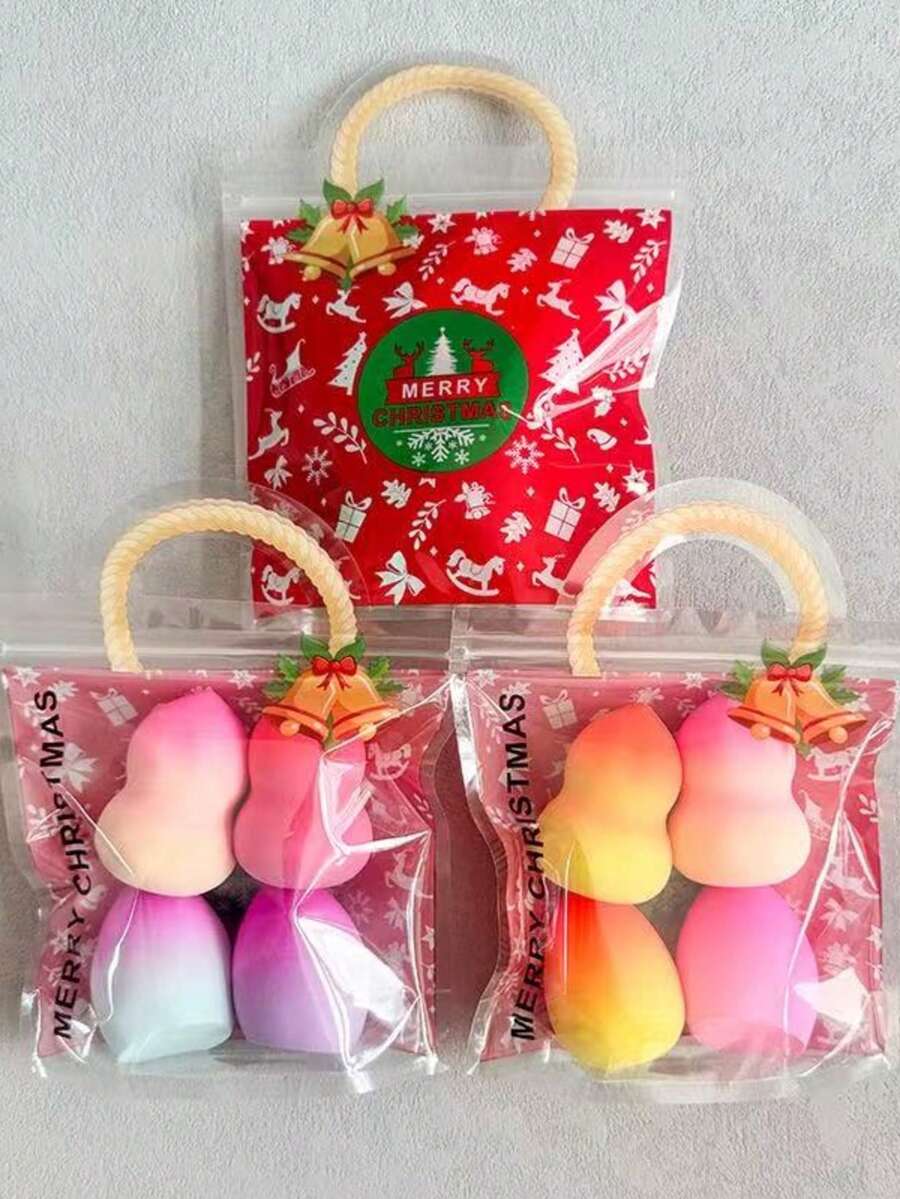 1/2/4/8pcs Dual-Color Gourd-Shaped Makeup Sponge Set, Christmas Series Makeup Tools - Multicolor - View 1