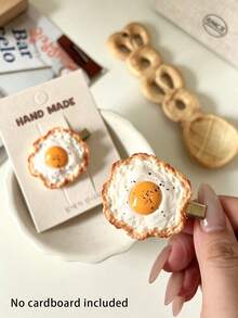 1pc Realistic Fried Egg Hair Clip, Exquisite Fun Food Hair Accessory Alligator Hair Clip (No Card) - Multicolor - View 1