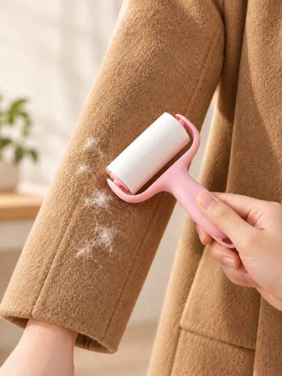 Set 1/2 role pentru scame roz, portabil, cu cutie de depozitare transparentă și role de rezervă, pentru îndepărtarea blănii de animale de pe haine, canapea, lenjerie, mobilier din material textil, ajutor pentru curățenie în călătorii și acasă