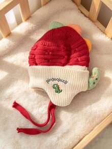 Children's Autumn/Winter Knitted Earflap Hat, Dinosaur Embroidered Wool Hat, Warm Thickened Baby Hat, Cute Cartoon Style - Multicolor - View 8