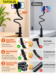 TAFDIUR 1pc ABS Material + Aluminum Alloy Max 75cm Flexible Adjustable Clip-On Slouchy Phone Holder, Suitable For Living Room/Office/Bedroom And Other Scenes, Aluminum Alloy Easier To Bend And Adjust, Clip-On Installation Convenient And Fast, Multi-Point Rotation Adjustment, Stable And Not Easily Shaking - Multicolor - View 3