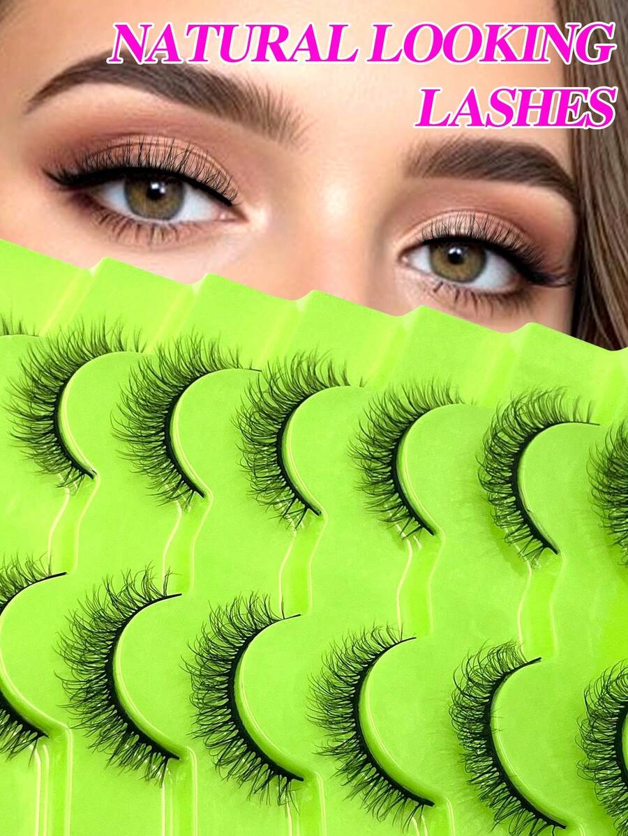 ENCHUW 7 Pairs Of Full Strip False Eyelashes Fluffy Natural Looking Lightweight & Soft For Daily Wear Strip Lashes,Fake Lashes - Black - View 1