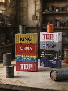 1/2/3pcs Metal Mini Shipping Container Storage Box, Vintage Industrial Cargo Container Shaped Tin Box, Desktop Organizer For Small Stuff, Retro Tabletop Decor Gift - Multicolor - View 3
