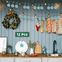12pcs Christmas Snowflake Shower Curtain Hooks, Silver Gray Blue Stainless Steel Rust-Proof Resin Snowflake Decorative Shower Curtain Rings, Christmas Home Decor Bathroom Accessories - Silver Gray Blue - View 6