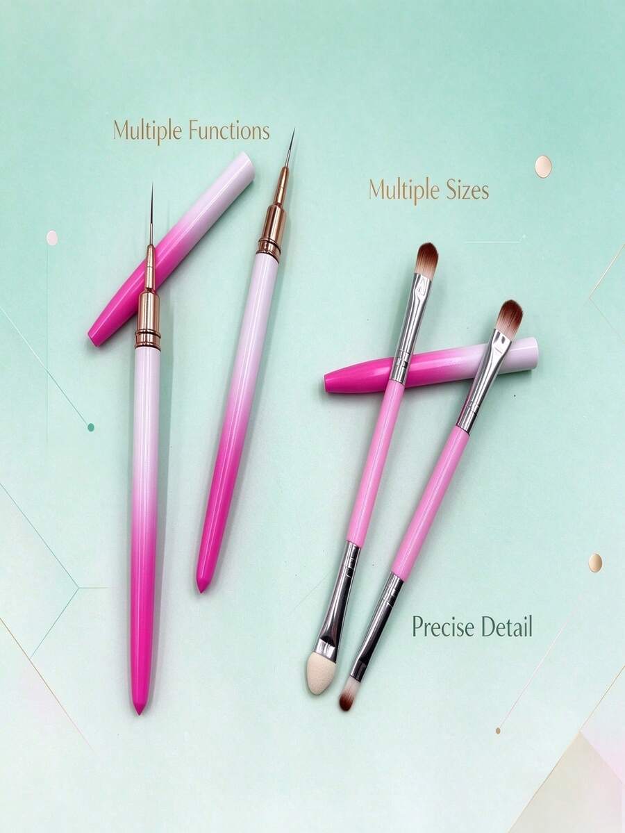 Gradient Handle Manicure Brush Kit, Precision Liner & Dual‑Side Sponge Applicator For Nail DIY Creation