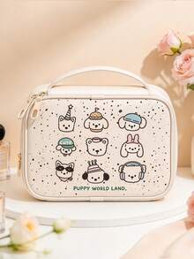 Cute Printed Makeup Bag, Standing Large Capacity Handheld Toiletry Bag With Compartments, Dedicated Brush Slots, Mesh Pockets For Easy Visibility, Portable Travel Business Trip Daily Makeup Organizer, Multi-Functional Storage - Multicolor - View 6