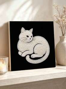 Handmade Pearl Painting Set, Pearl White Cat Pattern Design, Full Set Of Hand Tools, Wall Decoration, Holiday Gifts. - A - View 3