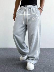 Halloween, Christmas, Holiday Outfit Spring/Autumn Men's Fashion Casual Pants, Spring/Autumn/Winter Versatile Straight Leg Casual Long Pants, Elastic Waistband With Adjustable Drawstring, Commute Outdoor, Slimming Loose Fit Daily Versatile - Light Grey - View 4