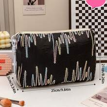 Colorful Pleated Makeup Bag, Large Capacity Textured Handheld Storage Bag With Elastic Wrist Strap, Portable, Girly Color Scheme, Cosmetic Travel Organizer, Multi-Functional Travel Storage - Multicolor - View 13