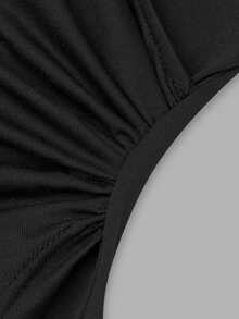 DONICY Fall Clothes For Women V Neck Wrap Dress, Long Sleeve Ruched Irregular Hem Bodycon Mini Dress - Black - View 4