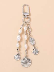 1pc Rhinestone Swan Mermaid Keychain, Heart Starfish Shell Keyring, Bag Pendant - Multicolor - View 5