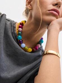 1pc European & American Bohemian Geometric Beaded Exaggerated Mixed Color Beaded Necklace For Women, Summer Beach Vacation - Beaded Necklace - View 4