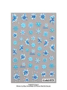 1pc 5D Embossed Winter Ice Blue Snowflake & Floral Theme Nail Stickers, Holiday Gift, Nail Artist Supplies, Suitable For Winter Daily, Christmas, New Year Party - Multicolor - View 9