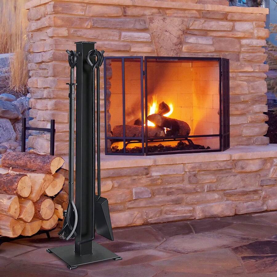 Lifezeal 5 Pieces Fireplace Tools Set Iron Fire Place Tool Set Stand Hearth Accessories - Black - View 1