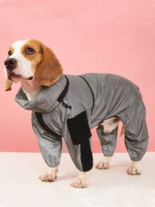 Pet Full Body 4-Leg Raincoat, Reflective Waterproof Clothing For Medium And Large Dogs, Night Visibility - Grey - View 1