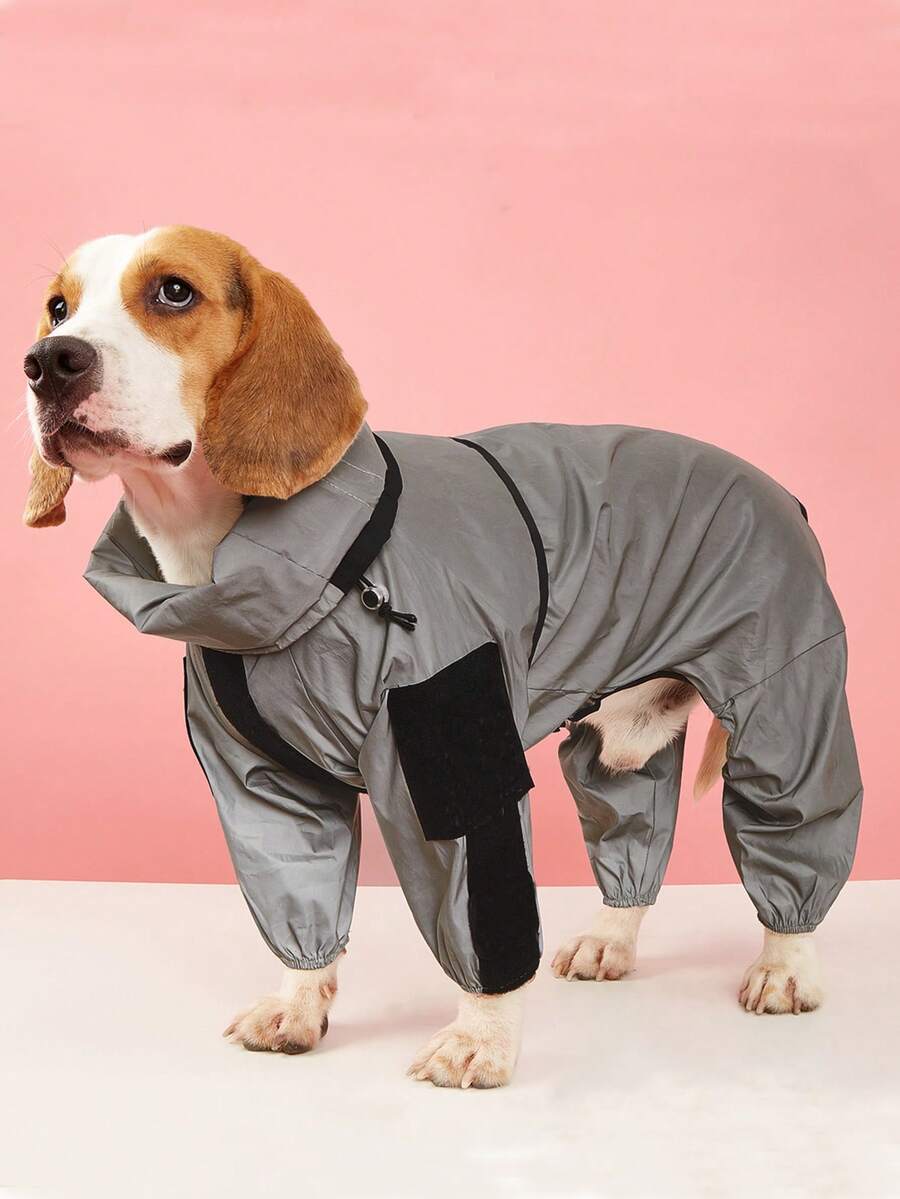 Pet Full Body 4-Leg Raincoat, Reflective Waterproof Clothing For Medium And Large Dogs, Night Visibility - Grey - View 1