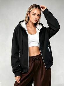 Women's Jacket, Multiple Colors Available, 1 Pair, Suitable For Daily Wear, Sports, Fitness, Outdoor Activities, Perfect Holiday Gift For Girlfriend, Lover, Mother - Black - View 6