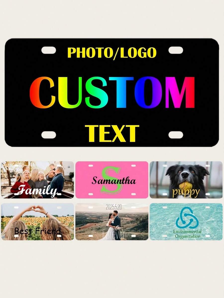 1pc Customized Car Front License Plate,Personalzied Photo Wall Art Home Decor For Vehicle Anniversary Birthday Gift Metal Sign, Garage Art,Christmas,Special Occasions - Multicolor - View 1