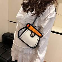 1PC-Chain Bag, Canvas Crossbody Bag, Lightweight Cake Bag, Anime Cartoon Small Square Shoulder Bag - Multicolor - View 6