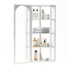 105CM Triangular White-Clear Glass Wall Cabinet, Four-Tier Storage, No Back Panel Required, Suitable For Kitchen And Bathroom - White - View 7