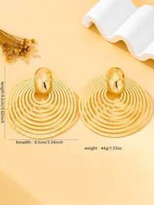 1 Pair Women's Exaggerated Elegant Geometric Concentric Circle Large Hoop Earrings, Multi-Layer Hollow Pattern, Suitable For Daily, Party And Date Wear - Yellow Gold - View 3