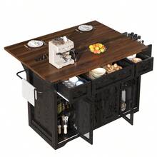 Kitchen Island Trolley With Extendable Worktop, 91cm Working Height, White/Black, Load Capacity Up To 75kg - Black + MDF - View 8