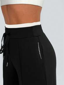 Women Drawstring Wide Leg Yoga Pants High Waist Stretch Gym Workout Fitness Training Basic Casual Sports Trousers - Black - View 3