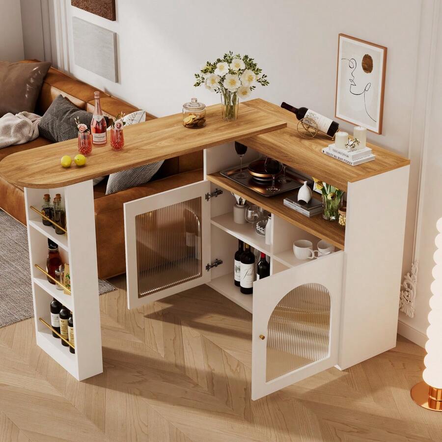 Modern Extendable Kitchen Island Table (138-193X39X105CM), Extendable Dining Table With Storage, Bar Bistro Table, Swivel, Dining Room, White - 1 - View 1