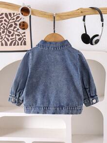 1pc Baby Girl Blue Cute Style Ruffle Front Decor Long Sleeve Jacket, Spring/Autumn - Blue - View 3