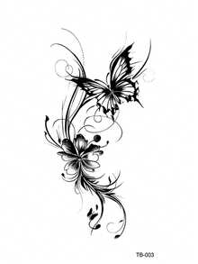 STARTTOOS 1pc Black Ins Style Aesthetic Butterfly Floral Scroll Pattern Party Gift DIY Holiday Gift Music Festival Temporary Waterproof Tattoo Sticker For Arm Back Leg - Black - View 5