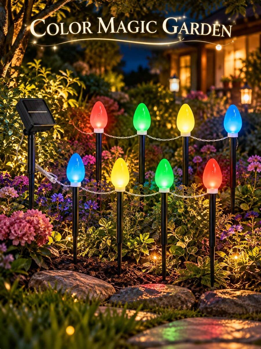 1 Drag 8pcs Halloween Solar Ground Lights, IP44 Waterproof LED String Lights, Smooth Bulbs, 8 Modes Solar Garden Decor Lights, Auto On/Off, Suitable For Lawn, Yard, Garden, Pathway, Patio, Halloween Party And Holiday Decoration - Color - View 1