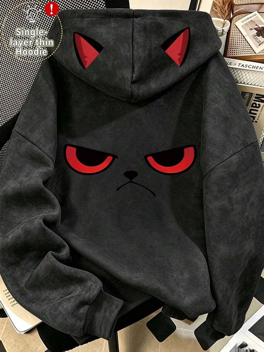 Plus Size Girls Fun Print Washed Sweatshirt Sweatshirt - Loose Casual Pullover, Fun Print Pattern, Soft Fabric, All Season Comfortable, Machine Washable Loose Top Suitable For Daily Wear - Black - View 1