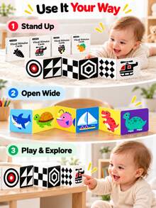 Foldable Baby Visual Tracking Training Cards, Newborn High Contrast Visual Enlightenment Early Education Cognitive Cards Toy, Multi-Stage Visual Stimulation Flash Cards Foldable Baby Tracking Early Education Cognitive Cards, Black & White Colorful Visual Tracking Cards Baby Visual Stimulation Cards - Multicolor - View 3