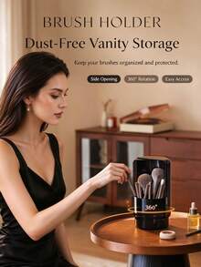 Rotating Dustproof Makeup Brush Holder With Transparent Lid, Plastic Multi-Slot Cosmetic Storage Organizer, Desktop Vanity Countertop Container, For Makeup Brushes, Lipsticks, Eyebrow Pencils, Bathroom Dressing Table Decor, Gift For Makeup Lovers - Multicolor - View 8