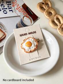 1pc Realistic Fried Egg Hair Clip, Exquisite Fun Food Hair Accessory Alligator Hair Clip (No Card) - Multicolor - View 4