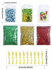 1套聖誕樹脂填充材料套裝-附金色紅色綠色大六角形亮片、矽膠模具、金色聖誕快樂字母貼紙、雪花/星星/聖誕樹亮片以及聖誕老人/馴鹿裝飾,適用於DIY手工、樹脂禮品填充、節日鑰匙圈與珠寶配件 - 彩色 - 查看 7