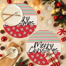 2pcs/4pcs/6pcs/8pcs Christmas Pattern Happy Holiday Kitchen Dining Table Placemats Round Table Mats Round Tablecloth Holiday Tabletop Decor 13.7in X 13.7in Seasonal Home Decor Round Design Holiday Decoration Thickened Linen Material - Multicolor - View 6
